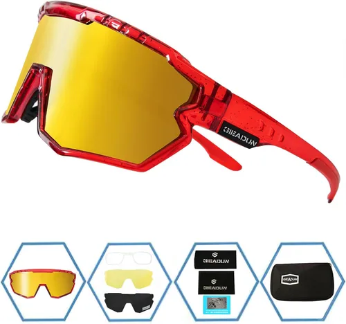 Miniatura 3 de Sports Sunglasses Cycling Glasses Pink Polarized Glasses Baseball glasses with 3 lenses,Fishing,Ski Running Golf Rojo