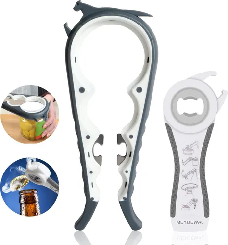 Miniatura 18 de Abrelatas más reciente para manos débiles, kit de abridor de botellas multifunción 6 en 1 con mango de silicona fácil de usar para niños, ancianos