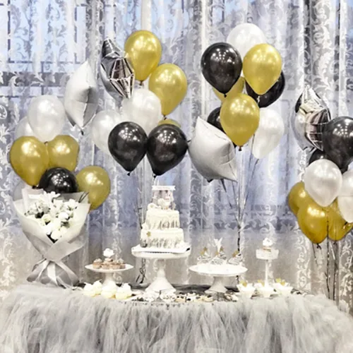 Miniatura 7 de Kit de 72 globos de confeti negro y dorado, globos negros, dorados y blancos de 12 pulgadas y globos de confeti dorado con cintas para globos