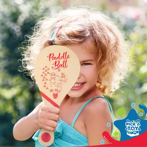 Miniatura 9 de PICK A TOY Bola de paleta de madera con cuerda (juego de 2) con bolsa de transporte verde - Juguete para interiores y exteriores: divertido y Con