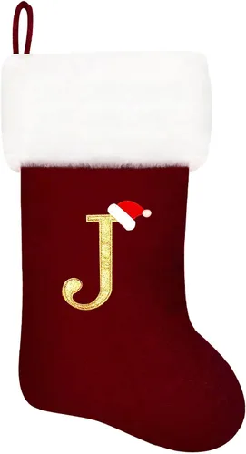 Miniatura 55 de Calcetines de Navidad bordados de 20 pulgadas con monograma, terciopelo negro con puño de felpa blanca supersuave, adornos clásicos para decoración