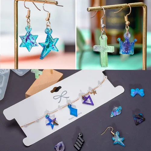 Miniatura 8 de Moldes de resina para aretes, moldes de fundición de joyería de silicona, hoja, estrella, luna, notas, moldes para colgantes, llaveros y collares