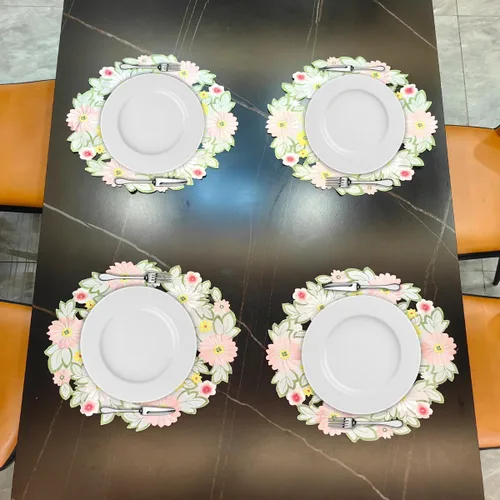 Miniatura 5 de LeLehome Juego de 4 manteles individuales redondos bordados con margaritas de primavera, 15 pulgadas, decoración de mesa para el hogar, cocina