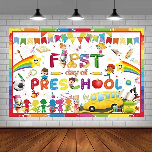 Miniatura 3 de AIBIIN Telón de fondo de regreso a clases de 7 x 5 pies para niños, primer día de preescolar, jardín de infantes, decoración de fiesta, pizarra