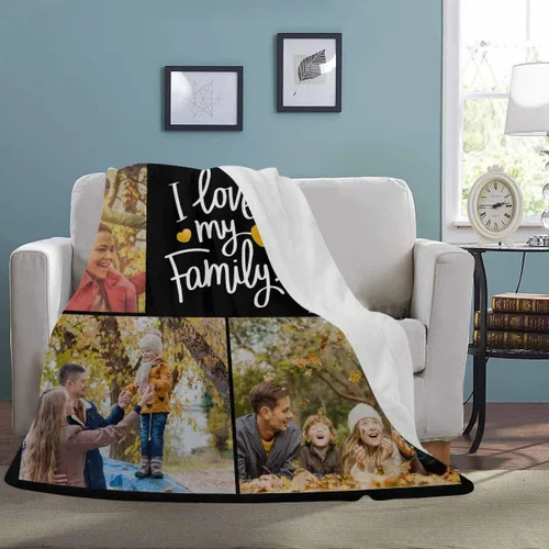 Miniatura 3 de YESCUSTOM Manta personalizable para la familia, mantas personalizadas con fotos, texto, 8 fotos, collages de fotos, regalo para el día de recuerdos