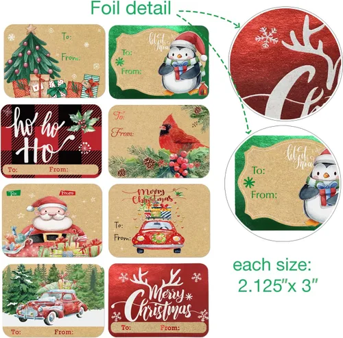 Miniatura 2 de party funny 80 etiquetas adhesivas de papel de estraza de papel de aluminio, 8 diseños gigantes, etiquetas de nombre de Navidad para escribir