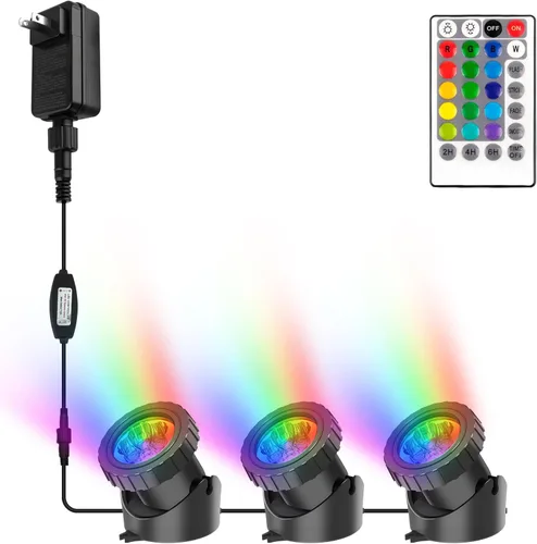 Luces RGB para estanque con temporizador, LED sumergibles bajo el agua, coloridos focos de paisaje, 98 pies, control remoto, IP68, luces de fuente