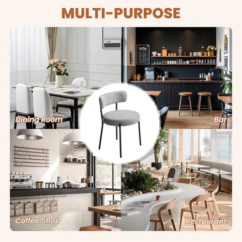 Miniatura 8 de Furniliving Boucle - Juego de 4 sillas de comedor, modernas sillas de comedor tapizadas con respaldo curvado y marco de metal negro, silla auxiliar