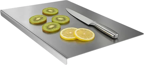 Tabla de cortar de acero inoxidable, tabla de cortar de metal con mostrador de labio apto para lavavajillas, para carne, pescado, verduras, frutas,