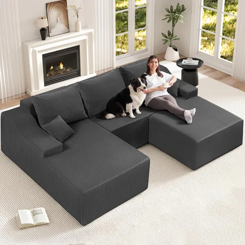 Miniatura 57 de HABUTWAY Sofá modular modular de 101 pulgadas con asiento profundo, moderno sofá convertible en forma de L, sofá tapizado con diván para sala