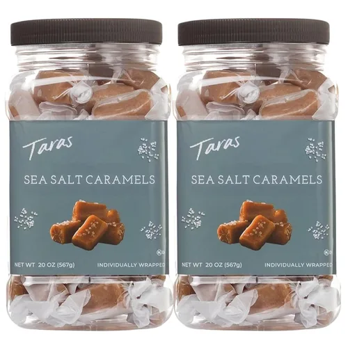 Miniatura 10 de Taras Gourmet Sea Salt Caramels All Natural Candy Creamy & Individually Wrapped with Real Butter (20 oz)