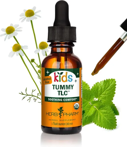 Herb Pharm Kids Tummy TLC™: Suplemento digestivo de hierbas sin azúcar, mezcla de manzanilla, hinojo y jengibre para malestar digestivo, náuseas y