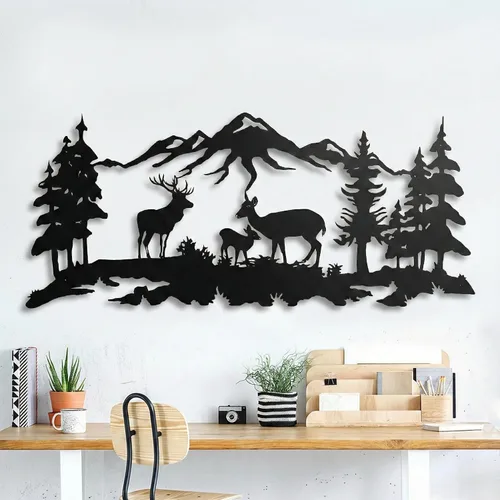 Miniatura 4 de DEKADRON Arte de pared de metal, arte de pared familiar de ciervos, decoración de árbol de metal, decoración de pared, decoración de interiores