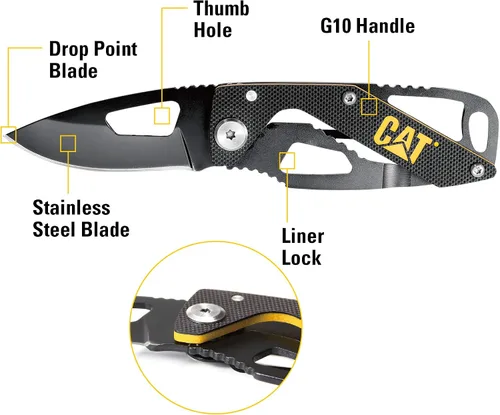 Miniatura 2 de CAT Cuchillo plegable de esqueleto, mango G10, hoja de acero inoxidable 3Cr13MoV, Liner-Lock, EDC cuchillo de campamento al aire libre