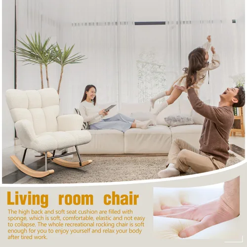 Miniatura 3 de Gaussen Mecedora planeadora para guardería, cómoda silla decorativa con respaldo alto, sillas de sala de estar tapizadas suaves para lectura, Blanco