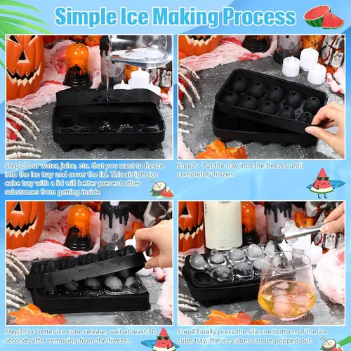 Miniatura 6 de Hoolerry Paquete de 2 moldes de silicona para hacer cubitos de hielo, bandeja flexible para cubitos de hielo para hornear whisky, chocolate y resina