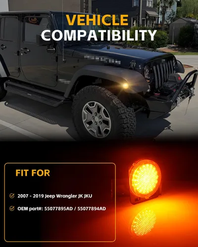 Miniatura 7 de Luces LED secuenciales de marcador lateral para guardabarros delanteros para J-e-e-p Wrangler JK 2007-2019, lámparas de marcador de parachoques