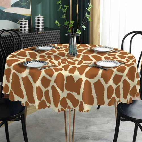 Miniatura 2 de AOYEGO Mantel redondo marrón con estampado de animales, 60 pulgadas, textura de piel de jirafa, forma irregular, mantel de poliéster para decoración