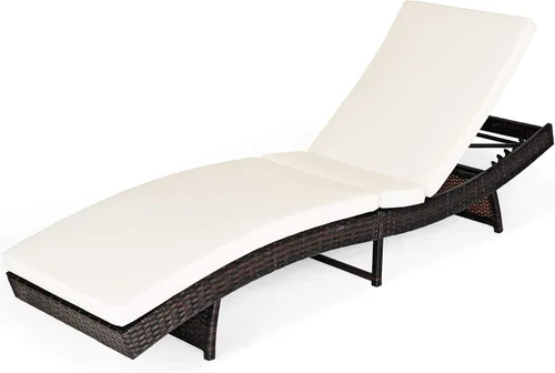 Miniatura 11 de Tangkula Tumbona para exteriores, silla de ratán para patio con cojín grueso extraíble, 5 niveles ajustables, silla de mimbre reclinable de ocio