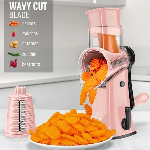 Miniatura 4 de Zulay Kitchen Rallador Rotativo de Queso de 5 Cuchillas Rallador de Queso - Rallador de Queso Manual de Manivela con Succión Reforzada y 5 Tambores