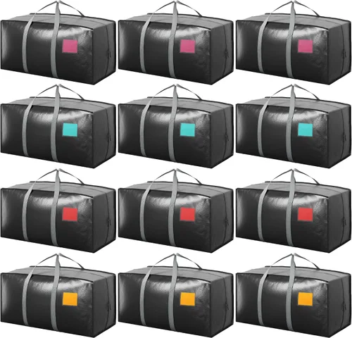 Miniatura 13 de Paquete de 6 bolsas de mudanza con cremallera lateral completamente abierta, extra grandes de 93 L, resistentes al agua, plegables para Negro