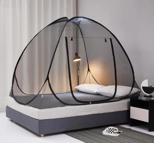 Miniatura 12 de Mengersi Tienda de Mosquitera para Cama, Dosel de Cama Desplegable con Fondo de Red, Tienda de Cama con Mosquitera para Niños y Niñas, Cama, Gris