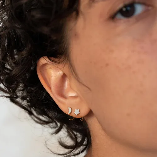 Miniatura 3 de CHIC & ARTSY Aretes de aro de plata de ley 925, pequeños aretes de aro de bola, barra, estrella, luna, corazón, cruz, punto, triángulo, medio aro