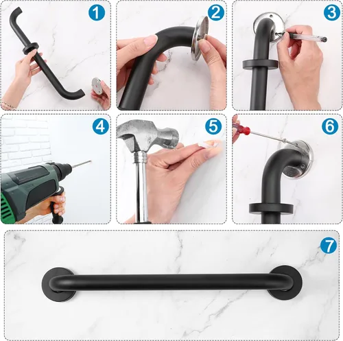 Miniatura 6 de Tatuo Paquete de 4 barras de agarre para bañeras, pasamanos de seguridad de baño de acero inoxidable 304, asas antideslizantes, barras de agarre