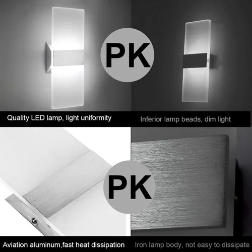 Miniatura 7 de ChangM Lámpara de pared LED moderna de acrílico 12W blanca fría 6000K lámpara de arriba abajo para dormitorio, pasillo, escaleras, baño, iluminación