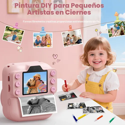 Miniatura 4 de Cámara para niños de impresión instantánea, juguetes para niños pequeños, regalos de Navidad y cumpleaños para niñas y niños, cámara digital Rosa