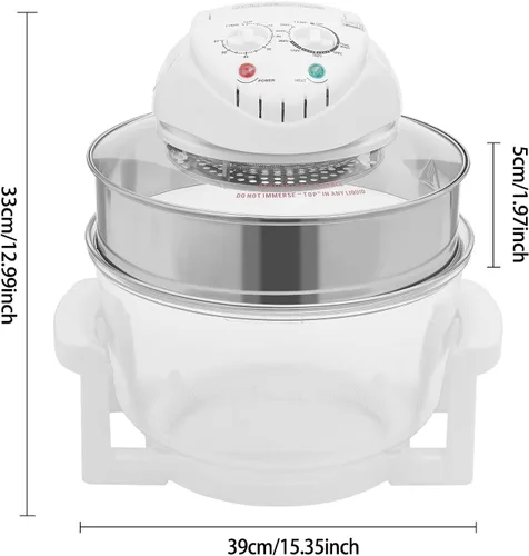 Miniatura 2 de Horno de convección halógeno con freidora de aire de 18 cuartos de galón con vidrio transparente, 1400 W, temperatura ajustable y perillas