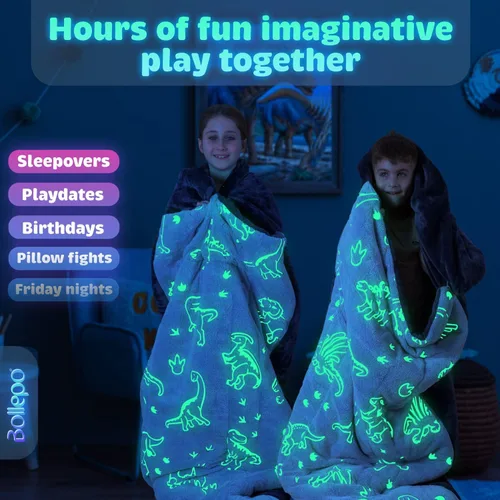 Miniatura 6 de Saco de dormir para niños y niñas, brilla en la oscuridad para mayores de 3 años, grande con bolsillo para almohada, manta extra suave para niños