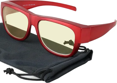 Yogo Vision Fit Over Blue Light Blocking Glasses and Computer Eyewear Wear Over Your Eyeglasses and Readers Rojo metálico