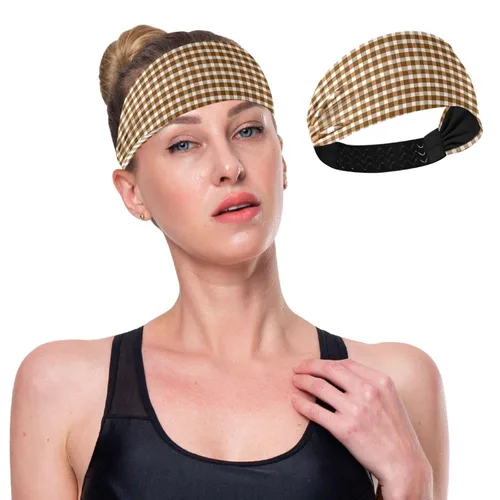Miniatura 5 de Café Marrón Bronce Gingham banda elástica para el cabello para baloncesto baloncesto bandas elásticas para el cabello