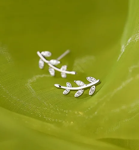Miniatura 6 de Reffeer Aretes de plata de ley 925 con diseño de hoja de cristal para mujeres y niñas