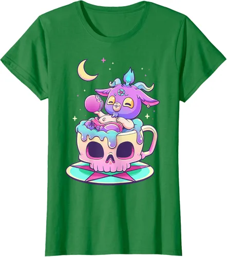 Miniatura 32 de Kawaii Pastel Goth Cute espeluznante Pentáculo Baphomet - Camiseta de cabra, Negro