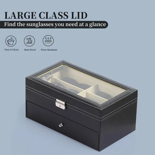 Miniatura 5 de AUTOARK AW-023 - Organizador de cuero para guardar lentes de sol, 12 piezas, color negro, AW-023