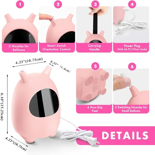 Miniatura 4 de Balloon Pump Electric, SPLAKS Balloons Inflator Air Pump Portable Balloon Blower for Garland Arch, Party Decoration Rosa
