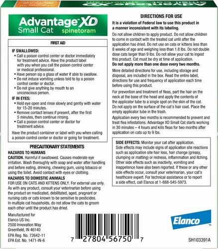 Miniatura 2 de Advantage XD - Prevención y tratamiento de pulgas para gatos pequeños 1.8-9lbs. 4 dosis tópicas, 2 meses de protección por dosis