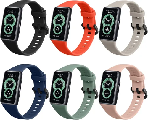 kwmobile Juego de correas compatible con Huawei 0.827 in Band 7 / Band 6 / Band 6 Pro Straps – 6 x TPU Silicone Replacement Wristband – Multicolor