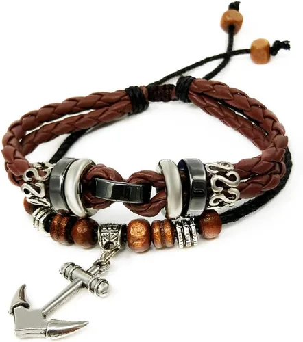 Miniatura 22 de Suyi brazalete ajustable con varias capas, de cuero tejido trenzado con cruz. Pulsera tipo esclava.