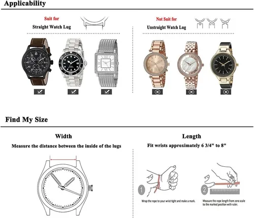 Miniatura 5 de Correa de reloj de pulsera de cuero genuino marrón oscuro de 0.945 in para hombres con hebilla de acero inoxidable