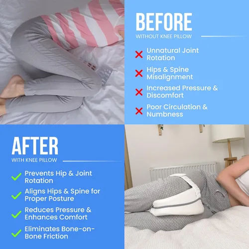 Miniatura 6 de Almohada de rodilla de espuma viscoelástica para personas que duermen de lado, dolor de cadera con correa ajustable, almohada entre las piernas