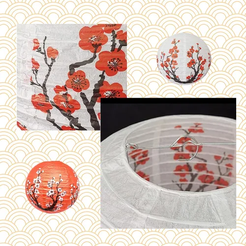 Miniatura 4 de 12 faroles chinos, faroles de papel de flor de ciruelo de 12 pulgadas, para fiestas, asia, hogar, restaurante, decoración de boda (blanco y rojo)