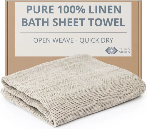 100% Linen Bath Sheet 35x70 - European Flax Open Weave Linen Bath Towel Oversized - Lightweight Absorbent Exfoliating Bath Sheets Towels for Adults