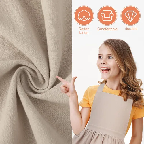 Miniatura 4 de Delantal con o sin pechera para niños, Delantal con espalda cruzada, Delantales con babero estilo japonés Ropa para el hogar Beige