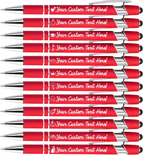 Amlion Bolígrafos personalizados a granel, bolígrafos personalizados con lápiz capacitivo con nombre, mensaje y logotipo grabado, regalo para Rojo