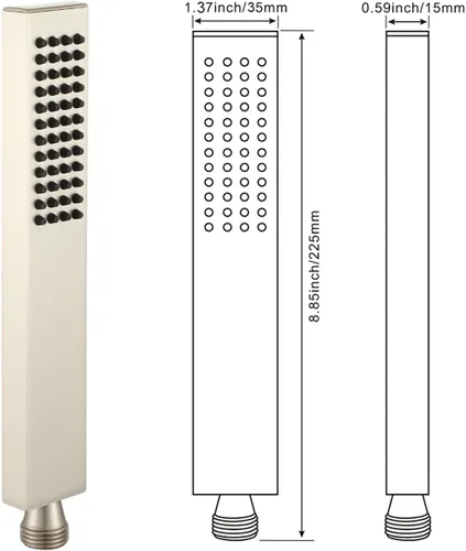 Miniatura 3 de Asyas Cabezal de ducha de mano de níquel cepillado de latón macizo con conector de pared ajustable, soporte de ducha y manguera, cuadrado de alta
