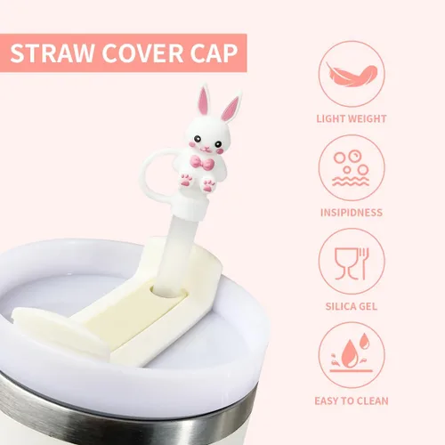 Miniatura 4 de 3 tapas de silicona para popote de Pascua para vaso Stanley Cup de 30 oz/40 onzas, accesorios reutilizables para popotes para beber, lindo conejo 3
