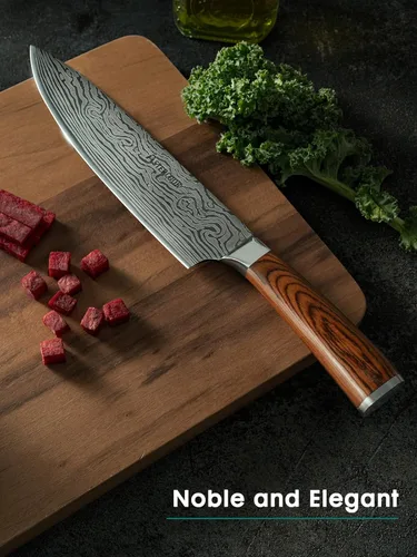 Miniatura 6 de Astercook Cuchillo de chef, cuchillo de cocina profesional de 8 pulgadas, cuchillo ultra afilado de acero inoxidable alemán de alto carbono, 2-Madera